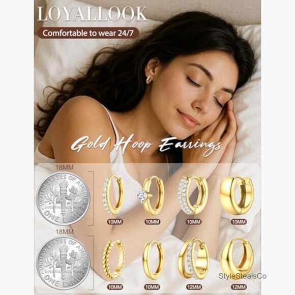 Small Chunky Gold Hoop Earrings Set 8 Pairs Hypoallergenic 14K Gold Filled - Picture 6 of 7